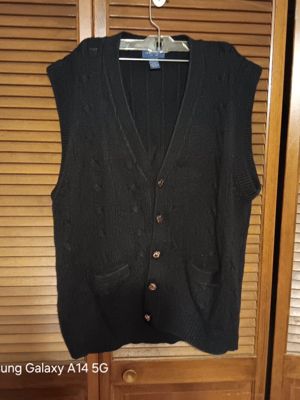 TOWNCRAFT Sweater Vest Mens XL Navy Cable Knit Button Front Pockets 22x29.5